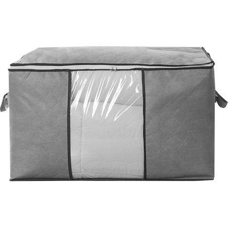 Sac de rangement pour couette avec fermeture éclair, en tissu non tissé épais, pour ranger vêtements et articles ménagers, format horizontal, gris. (1/5)