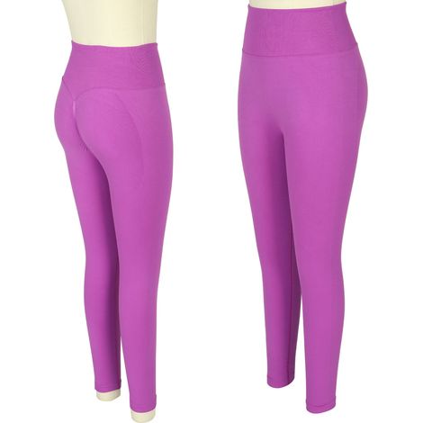 Pantalon de sport taille haute gainant pour femme, idéal pour la gym, le fitness et le yoga. Legging élastique ventre plat, violet foncé, taille L. (1/5)