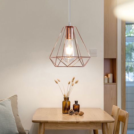 – Lustre cage en métal 20cm – Plafonnier design rétro – Luminaire doré rose pour espaces modernes – Douille E27, 1 ampoule 60W max (1/5)