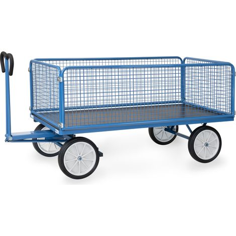 Fetra Handpritschenwagen mit Drahtgitterwänden 600 mm hoch, Vollgummi-Bereifung, 2000x1000 mm (1/3)