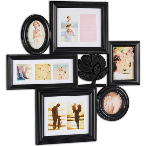 Cadre photo pêle-mêle mural collage 70,5 x 70,5 x 3,5 cm décoratif pour 10 photos en plastique noir (1/5)