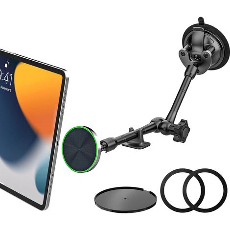 Support Magnétique Tablette Voiture [Bras Métallique Réglable] Support Aimanté Tablette Tableau de Bord Pare-Brise à Ventouse pour iPad, Galaxy Tab, Kindle, Fire, iPhone, Téléphones de 4-11" (1/5)