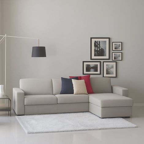 Dmora - Sofá fijo Dcapon, Sofá de esquina, 100% Made in Italy, Sofá Sala de estar, con contenedor reversible Peninsula, en tela acolchada, con reposabrazos delgados, Cm 260x95h90, Gris (1/5)