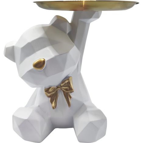 Sculpture décorative ours kawaii avec plateau de rangement, convient pour les petits objets tels que les clés, les cosmétiques, les bijoux, etc., décorations ours en résine (1/5)