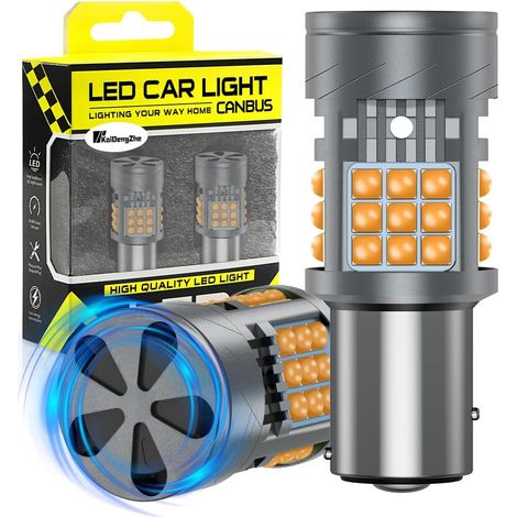1157 BAY15D LED Bulb with Cooling Fan, Error Free CANBUS, 500% Brightness, 3000 LM, Amber P21/5W 1157A 1157NA LED for DRL Reverse Lights Turn Signal Stop, 2PCS (1/5)