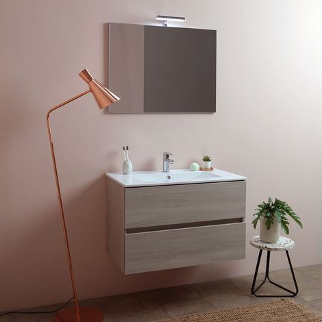 Mueble Baño 80 Cm Con Compartimientos Berlín Olmo Leone Lavabo Cerámico Luz Led