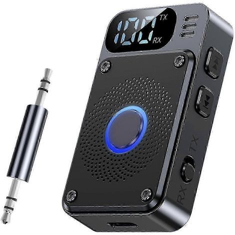 Émetteur/récepteur Bluetooth 5.4 TX/RX, adaptateur audio AUX 3,5 mm, affichage LED, faible latence, autonomie de 14 heures, appels mains libres, plug and play, compatible avec les appareils embarqués. (1/5)