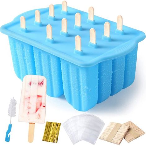 Moule à Glace Silicone,Sans BPA,12 trous,haute capacité,Réutilisable,Tolérance,Antidérapant,Convient pour diy glaces maison,bleu (1/5)