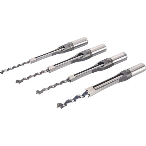 Lot de 4 burins à mortaise à trou carré en acier rapide pour le travail du bois pour une coupe précise (1/5)