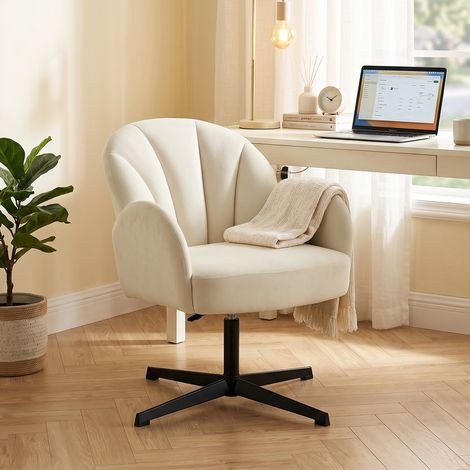 Fauteuil pivotant, fauteuil d'appoint recouvert de velours, dossier en forme de coquillage, coussin beige à ressorts (1/5)