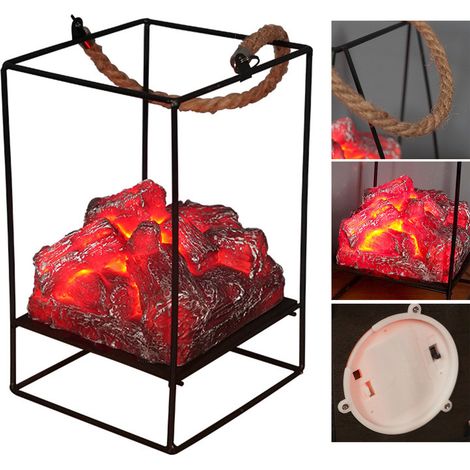 Lampe de cheminée LED sans flamme, lumière simulée de feu, déco fer forgé pour intérieur, modèle B, 470g, 20x13x13cm (1/5)