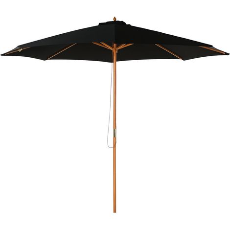 Parasol Ø 300 cm, parasol avec protection UV, parasol de balcon en bois, parasol de plage stable, parasol de marché, protection solaire pour la plage, la terrasse et le jardin, noir (1/5)