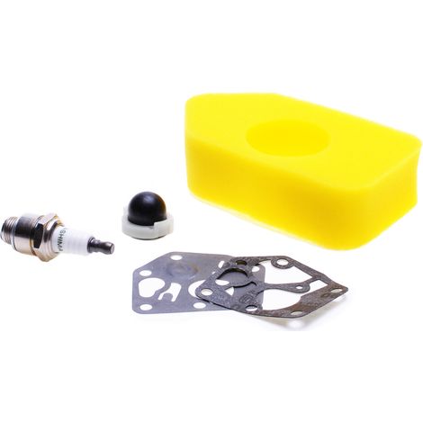 Jardiaffaires – Kit bougie, filtre à air, membrane et pompe amorçage pour moteurs Briggs & Stratton – Compatible 3.5 à 4cv – Remplace NGK BR2LM et Champion RJ19LM