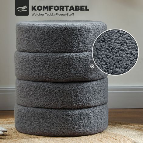 Tabouret rond en polaire douce, capacité jusqu'à 120 kg, Ø 40 x H 45 cm, gris anthracite (1/4)