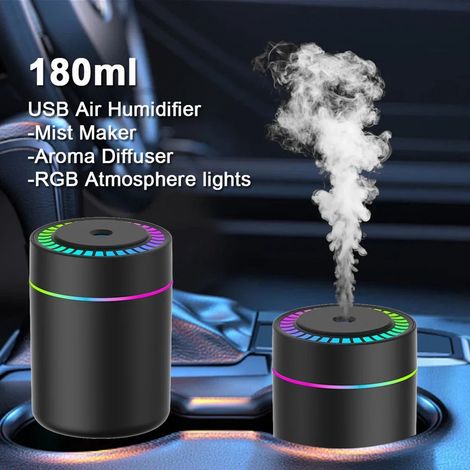 Mini umidificatore e diffusore di aromi da 180 ml - Diffusore di fragranze USB-C con illuminazione a LED - Per auto, casa e camera da letto - Nero (1/5)