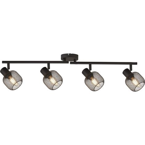 Plafonnier spot, acier doux, 4 spots orientables, noir, 4x E14, L=79cm (1/3)