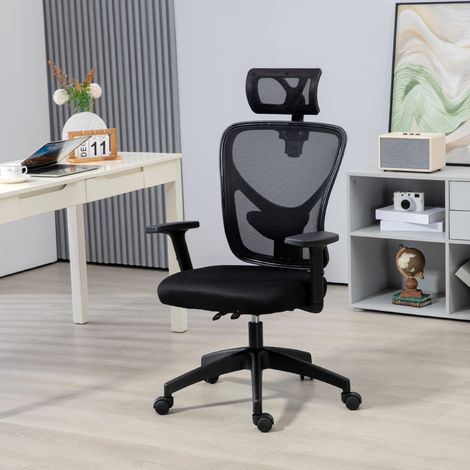 Sedia da Ufficio Ergonomica con Altezza Regolabile, Supporto Lombare e Poggiatesta, 66x61x106-116cm Nero