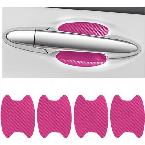 4PCS Autocollants Voiture Extérieur, Film de Protection Universel en Fibre de Carbone Anti-Rayures pour Poigné Porte Voiture, Convient à la Plupart des Poignés Porte Voiture (Rose) (1/5)