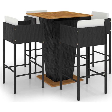 Maison Exclusive - Set Bar da Giardino 5 pz con Cuscini in Polyrattan Nero (1/5)