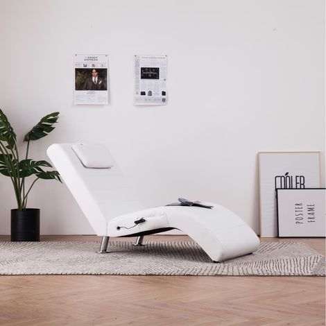 Bain de soleil Chaise de massage de jardin - Transat de jardin avec oreiller Blanc Similicuir BV942342 - BonneVie (1/5)