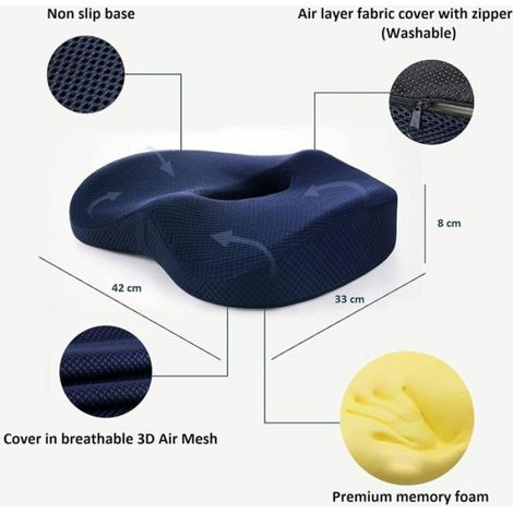 Coussin siège mousse mémoire orthopédique, anti‑hémorroïdes & coccyx, pour maison, bureau, voiture et fauteuil roulant (1/4)