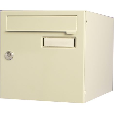 Renz – Boîte aux lettres normalisée 2 portes murale acier beige brillant – Ouverture par le devant avec volet – Antieffraction – Dimensions 28.5x28.5x40cm