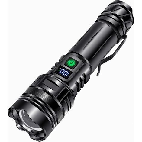 Lampe torche LED rechargeable, ultra-puissante de 30 000 lumens, 5 modes d’éclairage, étanche IP65, lampe torche tactique rechargeable pour le camping, la randonnée et les situations d’urgence. (1/4)