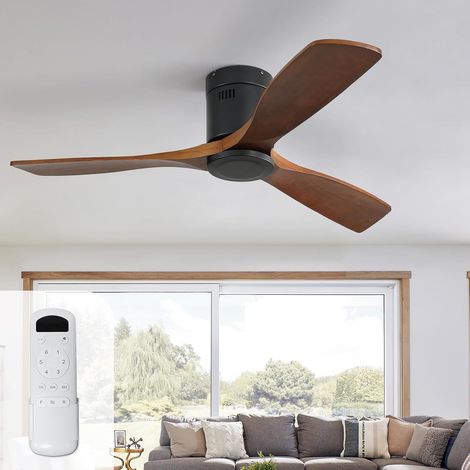 Ventilador de techo con mando a distancia, 132 cm, madera maciza, 3 aspas, 6 velocidades, motor CC silencioso, temporizador para dormitorio. (1/5)