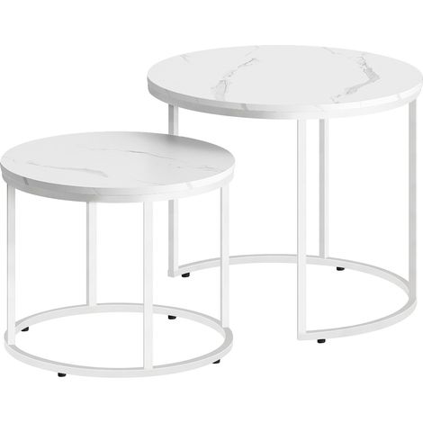 Runder Couchtisch, 2-teilig – Marmor / weiße Beine