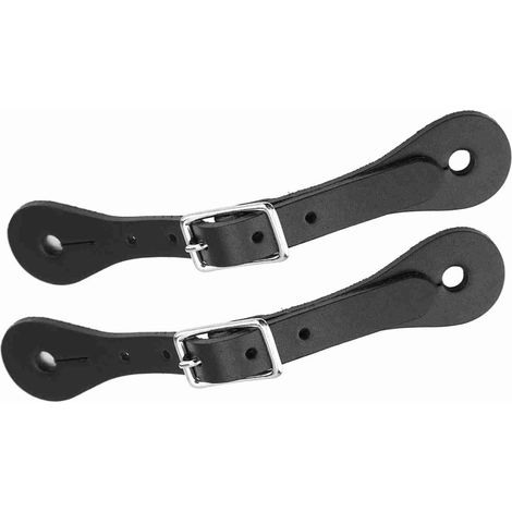 paire d'accessoires d'équitation, sangles d'éperons en cuir véritable faites main (noires) (1/5)