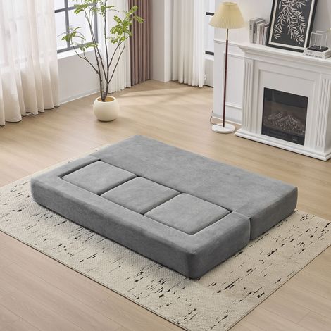 Canapé convertible 3 places Ebern Designs avec poufs – Lit d'appoint en mousse HR, banquette gain de place en velours côtelé pour petits espaces et télétravail. Gris. (1/5)