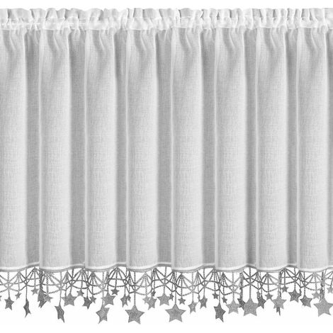 Ghirlanda natalizia 90x150 cm bianca con stelle argentate (1/5)