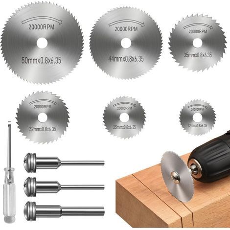 Disques de Coupe pour Outil Rotatif, Lames de Perceuse à Disque, HSS, Mini Lames de scie en acier rapide Circulaire pour la Coupe du bois, Plastique et Métal (8 Pièces) (1/5)