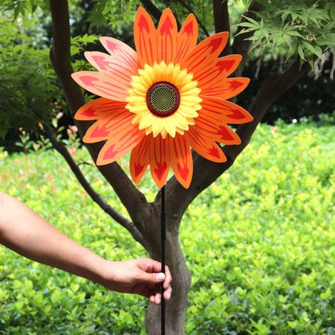 Moulin à vent décoratif, lot de 2 – diamètre de la fleur 36 cm, longueur de la tige 55 cm, hauteur totale 73 cm – forme de tournesol. (1/5)