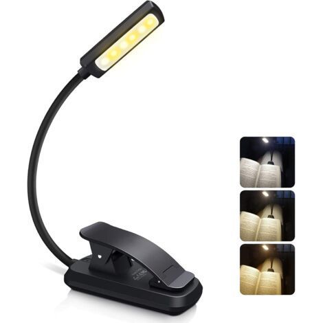 Wiederaufladbare LED-Leseleuchte mit 6 LEDs (kaltweiß/warmgelb), 3 Helligkeitsstufen, 360° flexible Leselampe für Bücher am Bett, Buchlampe mit Clip für Wohnzimmer (1/5)