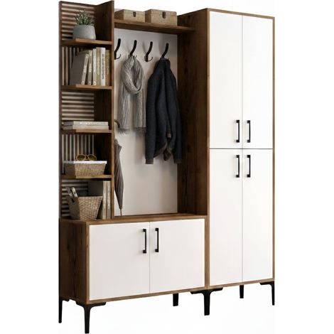 Mobile da Ingresso Vivian, 18 Paia, 11 Ripiani, Appendiabiti, 150x35x200h cm Marrone Noce