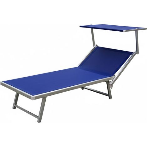LETTINO SPIAGGIA CON PARASOLE 'ATRANI' telo colore blu- 2 pezzi - LIF (1/2)