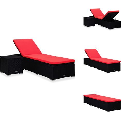 Sonnenliege mit Auflage und Teetisch Poly Rattan Rot - Sonnenliege - Gartenmöbel - Lounge Möbel - Rattan Möbel - Outdoor Möbel (1/5)
