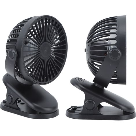 Kleiner, tragbarer, per USB aufladbarer Clip-Ventilator, ideal für Kinderwagen, Zuhause, Reisen und Camping (schwarz). (1/5)
