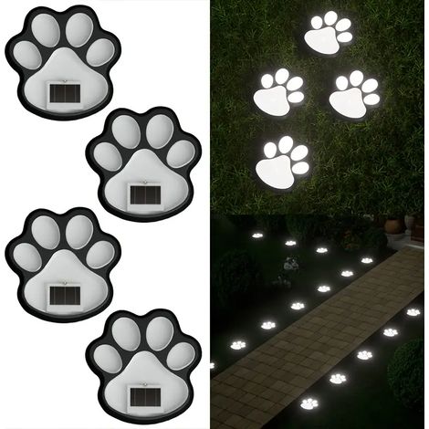 Paquete de 4 luces solares para exteriores, luces LED blancas con forma de pata de perro, adecuadas para jardín, camino, decoración de habitaciones y regalos de decoración del hogar de otoño.