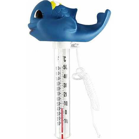 Thermomètre flottant pour piscine au design animalier amusant. Ce thermomètre analogique indestructible, muni d'une cordelette, convient aux piscines(motif baleine). (1/5)