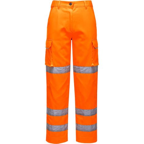 Pantalones de alta visibilidad para mujer de polialgodón con bolsillos y cintas reflectantes LW71 S Naranja