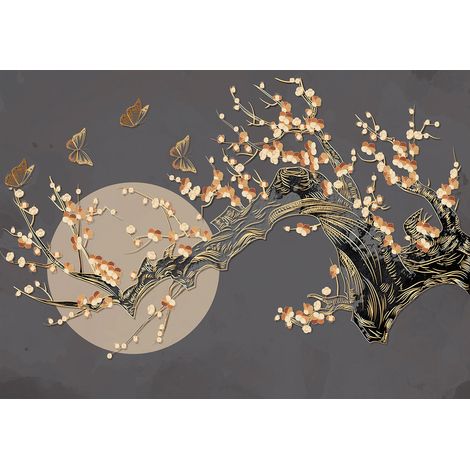 Papier peint panoramique - Branches Papillons - 130 cm x 91 cm (1/2)