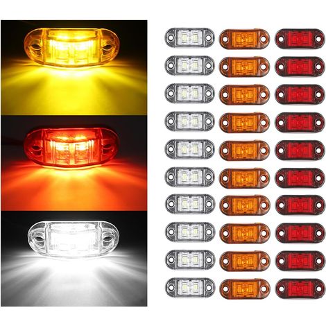 30x Feu De Gabarit Remorque 12 / 24V Feux de Marquage Latéral Remorque Lampe 3000K,Feux De Gabarit Led 24v Camion, LumièRe D’Avertissement Pour Camion Rv Caravane (Rouge+Jaune+Blanc (1/5)