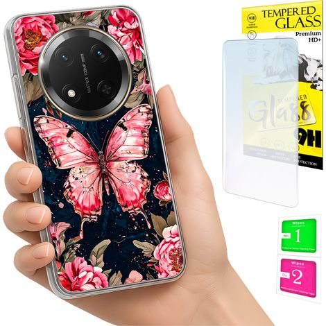 Custodia per Honor Magic7 Lite con foto, retro con grafica a farfalla e vetro (1/5)