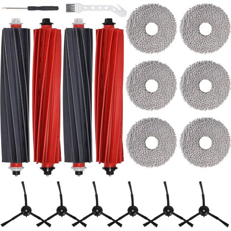 18 Pièces de Rechange pour Qrevo Master/Qrevo Slim Aspirateur Kit d'accessoires avec 2 Brosses Principales Doubles, 6 Serpillères, 6 Brosses Latérales, Tournevis, Brosse Nettoyage (1/5)