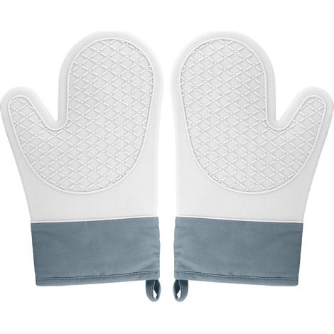 2 guantes de cocina con superficie de silicona antideslizante, interior de algodón, resistentes al calor, color gris, para horno/cocina.