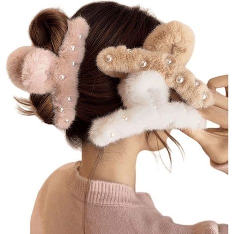 Fermaglio per capelli, fermaglio per capelli in peluche con perle artificiali, accessori per capelli autunno e inverno, accessori (1/5)