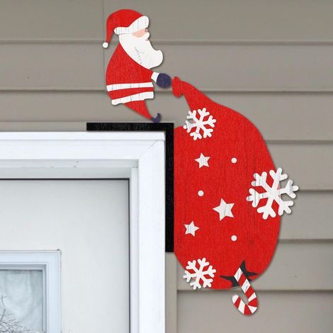 Décoration de porte de Noël amusante avec le Père Noël, panneau d'angle pour porte, cache-poignées de placard en bois, accessoire de fête, cadeau pour mur ou fenêtre (1/5)