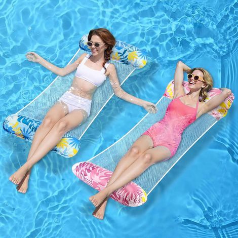 Lot de 2 tapis flottants piscine gonflables 4 en 1, hamac aquatique plage vacances (1/5)